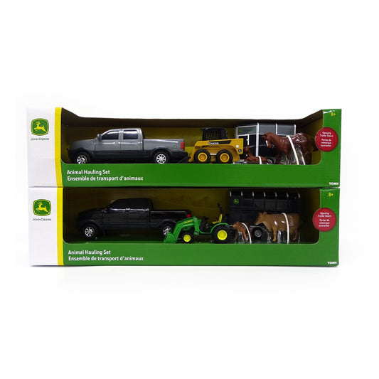 JOHN DEERE 1:32 PICKUP & LIVESTOCK TRAILER SET ASST