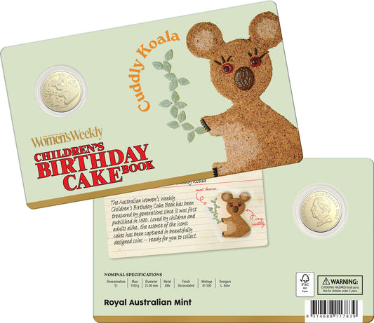 AWW BIRTHDAY CAKE CUDDLY KOALA 2025 $1 UNCIRULATED COIN IN CARD