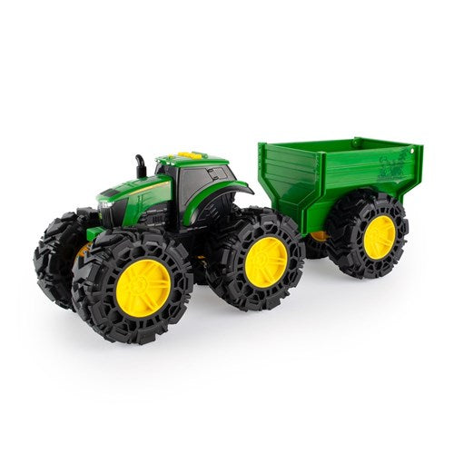 JOHN DEERE MONSTER TREADS 20CM LIGHT AND SOUND WITH TRACTOR WITH WAGON
