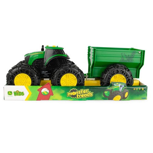 JOHN DEERE MONSTER TREADS 20CM LIGHT AND SOUND WITH TRACTOR WITH WAGON