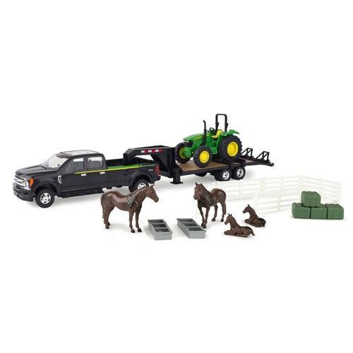 JOHN DEERE 1:32 TRACTOR HAULING SET WITH FORD PICKUP AND TRAILER