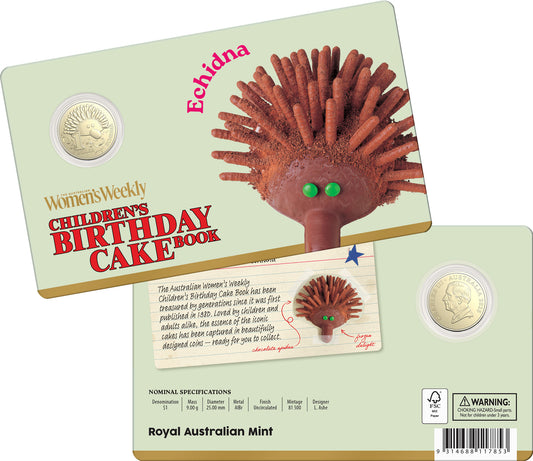 AWW BIRTHDAY CAKE ECHIDNA  2025 $1 UNCIRCULATED COIN IN CARD
