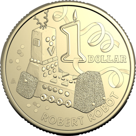 AWW  BIRTHDAY CAKE ROBERT ROBOT 2025 $1 UNCIRCULATED COIN IN CARD