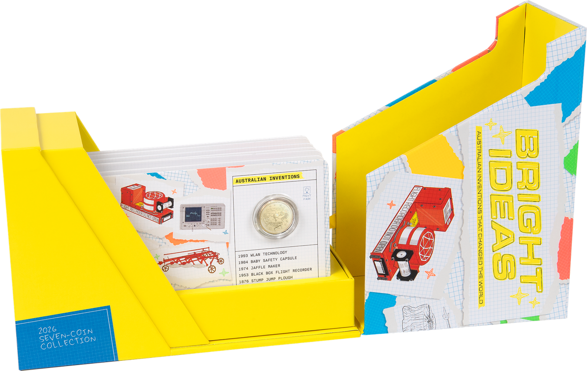 BRIGHT IDEAS 2026 $1 AND $2 PRIVY MARK SEVEN COIN COLLECTION IN BOX